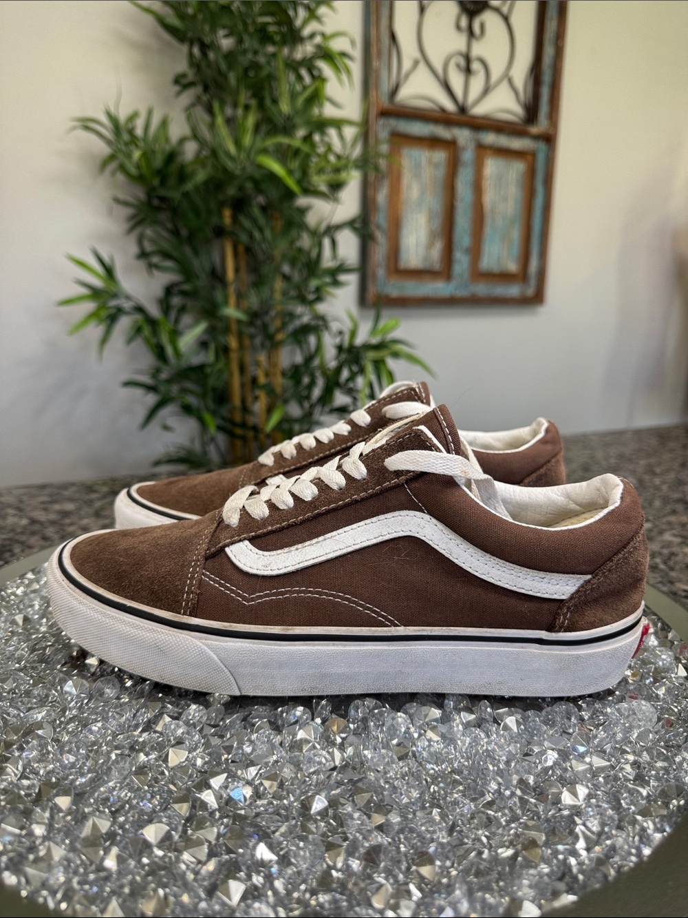Vans Brown Suede Old Skool with White Stripe EUC M8 W 9.5 - Picture 6 of 14